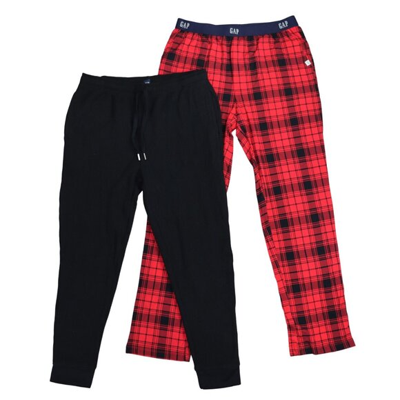 Gap 2-Pack Jogger Style Sleepwear Bottoms Men's Pajamas NWT Black / Red Plaid - Picture 1 of 2